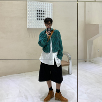 ESC MAN STUDIO Homemade 2021 early autumn new black patchwork green GRID INS tide long-sleeved shirt top