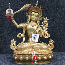 Nepals high-grade boutique all gilt handmade carved patterns Manjusri Bodhisattva Buddha statue one foot 35cm tall