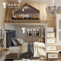 High and low mother bed solid wood double bed children's bed multi-function combination bed lower ladder cabinet bed custom bin private na furniture