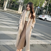 Anti-season apricot double-sided cashmere coat women 2021 autumn and winter New Korean slim long knee wool jacket