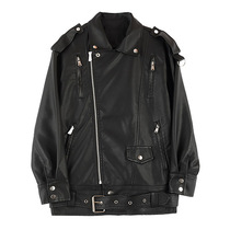 Autumn and winter leather leather jacket long style plus velvet coat female Korean locomotive leather jacket Hong Kong style coat oversize jacket