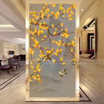 Art glass living room screen partition into the home entrance shoe cabinet background wall carved craft glass Xiden branch