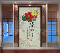 Private fixed products art glass background porch partition screen home rich peony flower and bird Chinese marble