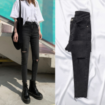 Spring dress 2021 spring early spring new high-waisted jeans women Gray black feet tight and thin explosive