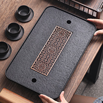 Wujin Stone tea tray household modern simple baking paint stainless steel chassis water storage and drainage dual use tea table dry bubble tray