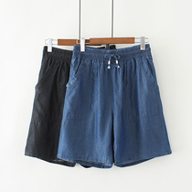 Middle-aged and elderly womens pants summer size fat mother summer denim shorts middle-aged female mother summer thin pants plus fat