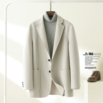 Spring and Autumn Water corrugated woolen coat mens short suit mens double-sided nanny coat without cashmere coat loose tide suit