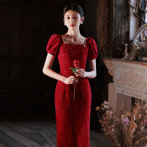 Toast Brides Summer Wine Red Wedding Gown Dress Normally can be worn with a small sub-high level Sensation Lace slim woman