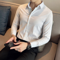 Spring and autumn shirt men long sleeve white non-iron casual slim business Senior sense Ruffian handsome inch shirt striped shirt