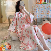 2022 New Gauze Pure Cotton Sleeping Robe Womens Summer Large Code Short Sleeve Sleeping Clothing Spring Autumn Season Easy Bathrobe home Gun