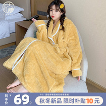 2021 new autumn and winter coral velvet robes female padded velvet pyjamas flannel extended bathrobe bathrobe
