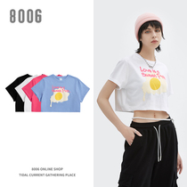 8006 short top female design sense tide Dew navel summer loose European and American style bm hot girl jazz dance T-shirt ins