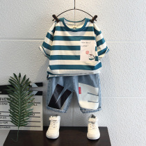 Boys summer clothing short sleeve suit 2022 new ocean gas boy baby clothes wave children trendy handsome 2 sets