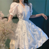 Summer dress 2021 new skirt fairy super Xian Sen tie waist thin medium-long section organza one-piece dress