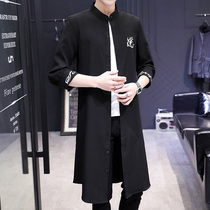 Mens long windbreaker jacket extended knee coat Chinese style mens robe cardigan mid-sleeve Hanfu jacket
