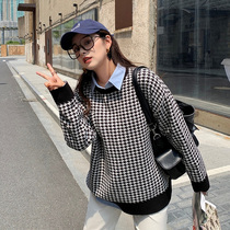 Fashionable retro Chiroe round neck sweater female 2021 early autumn loose lazy wind Joker knit casual top