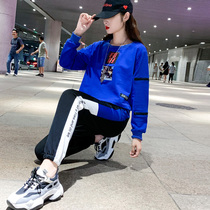 Fat mm size fashion casual sportswear spring and autumn 2021 small tall foreign style slim two-piece set