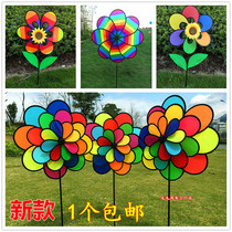 Kindergarten outdoor decoration windmill string flowers dynamic camping six-color childrens toys Christmas bunting big windmill Festival