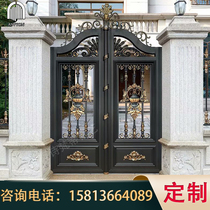 Aluminum Art Country Villa Door Entry Door Open Door Luxury Courtyard Zinc Alloy Door Double Open Electric Yard Door
