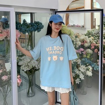 Bear printed T-shirt women's 2021 summer new net red ins super fire loose clothes missing sweet spicy coat spring and summer