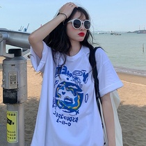 White short sleeve T-shirt female 2021 summer new ins super fire net red clothes missing loose sweet spicy coat spring and summer