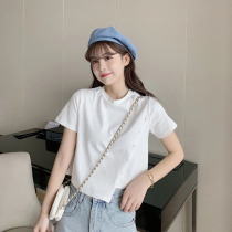 Retro Hong Kong style light cooked cotton white design short sleeve T-shirt women's summer 2021 Korean temperament short jacket