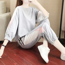 Leisure sports set womens 2021 new spring and autumn fashion clothes two-piece loose thin foreign-aged pants