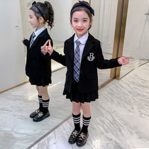 Girl blazer spring and autumn 2021 new childrens foreign style Net red Academy style small suit jk shirt dress