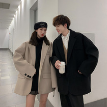 Short windbreaker men Korean version of the trend loose couple coat handsome bf autumn and winter leisure students Joker woolen woolen coat