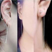 S925 pure silver needle earrings long style cute gold and silver small ball ball trend brief about 100 hitch bean ear line anti-allergy