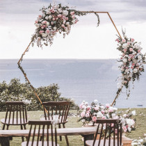 Wedding props geometric hexagonal iron arch shelf background decoration Mori wedding arrangement stage iron shelf