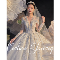 Senior sense winter season long sleeve big tailing court style wedding dress 2021 new bride main wedding dress female