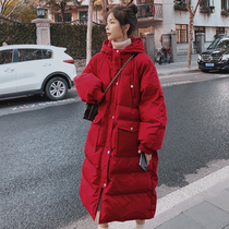 Red cotton-padded clothes female wedding bride back to the door casual winter thick mid-length New year Christmas over the knee down cotton coat