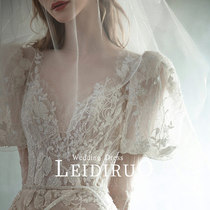 Letty Ruo morning dew French V-neck bubble sleeve main wedding dress light veil fishtail wedding welcome dress temperament summer