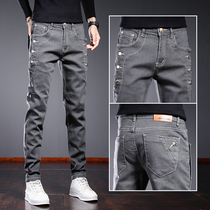 Jeans men 2021 autumn and winter slim feet trendy brand plus velvet thickened Korean trend casual long pants