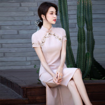 Cheongsam womens summer 2021 new pink young high-end high-end cotton and linen modified small dress summer