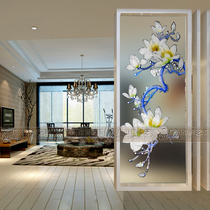 Art glass screen partition TV background wall porch modern simple tempered decorative frosted craft Magnolia orchid