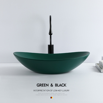 Nordic table basin Dark green wash basin Single basin Creative balcony wash basin Household basin Black ingot light luxury