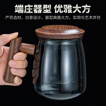 Tea tea water separation Tea Cup Cup office glass water Cup wooden handle mens high-end Japanese Cup flower tea cup