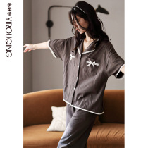 Pajamas womens summer 2021 new cotton short-sleeved womens three-point pants thin summer homewear two-piece suit