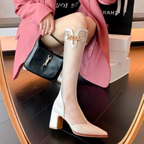 White long drum boot retro mesh yarn Long boot genuine leather cool boots Slim High Cylinder Boots Hollowed-out and Breathable Womens Net Red Boots Shoes