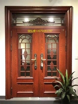 Villa cast aluminum door Zinc alloy simulation copper door Self-built house four-open country entry double door glass door