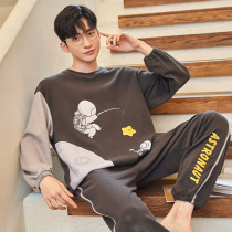 Pajamas mens spring and autumn pure cotton long sleeves teen cartoon thin fall student mens loungewear set