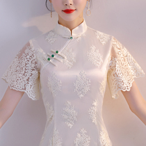 Long lace cheongsam young girl 2021 new female improved Chinese style small cheongsam dress