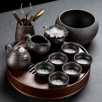 Zisha tea set set home heavy bamboo round tea tray kung fu tea table small set of office meeting guests tea tea ceremony