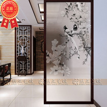 Art glass screen partition porch frosted transparent tempered glass custom shoe cabinet partition craft glass flower and bird