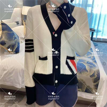 THOM BROWNE2021 Autumn Winter New color slash tb knitted top V collar color cardigan sweater coat