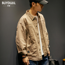 Spring cargo coat men loose plus size mens lapel top American trend handsome casual jacket spring and autumn