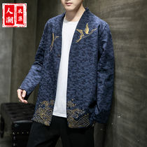 Chinese style mens mens Hanfu retro style jacket ethnic crane embroidery Tide brand Youth Large size Tang cardigan