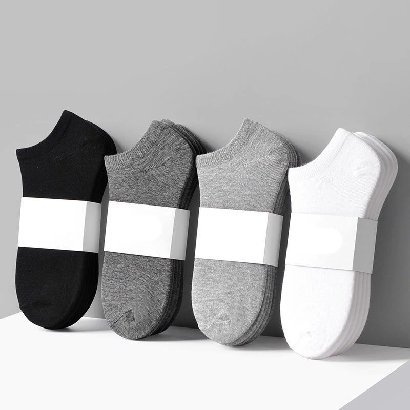 Mens boat socks Sweat-absorbing cotton socks thin invisible white mesh short tube socks socks spring and summer black shallow mouth sports